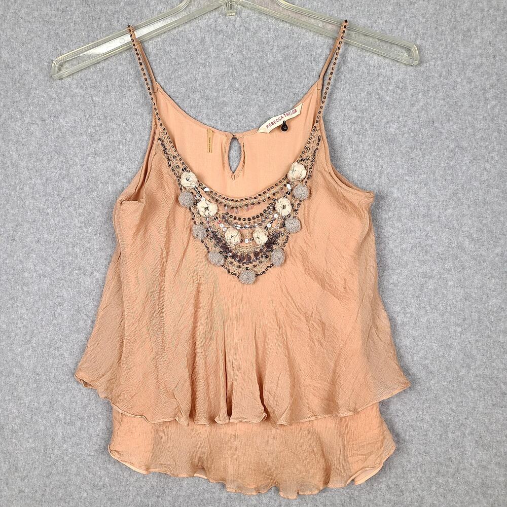 Boho Chic Rebecca Taylor Embellished Strappy Silk Tank Top Sz 4 Beaded